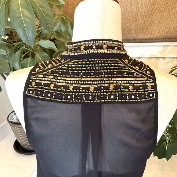 Vintage Y2K Guess Los Angeles Top Size Small Sheer Black Metallic Beading Sexy - Picture 6 of 12